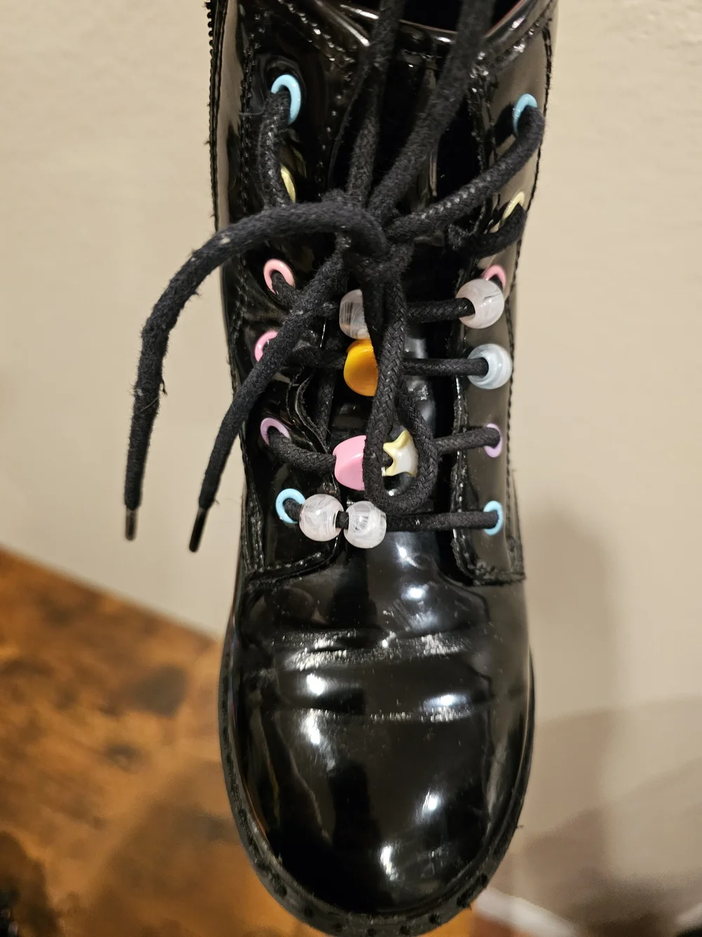 Children's Place Black Lace-Up Boots with Colorful Bead Accents
